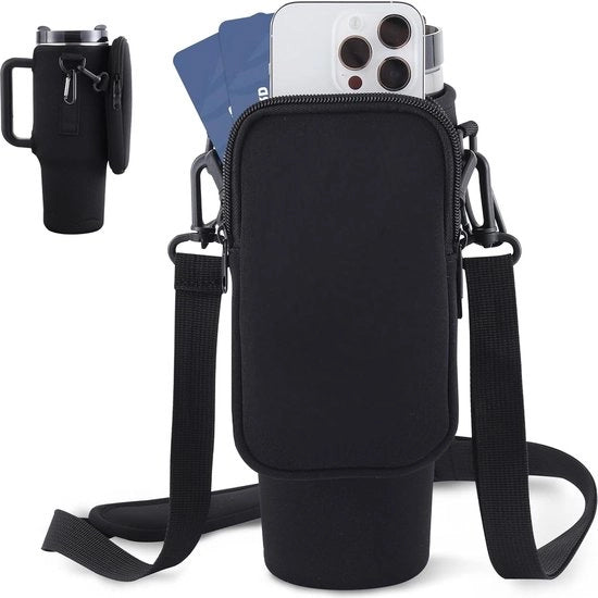 Portaflaconi con tasca per flaconi termici da 100 ml - portaflaconi con cinturino regolabile per camminate, corsa, ciclismo - porta bicchieri festival nero