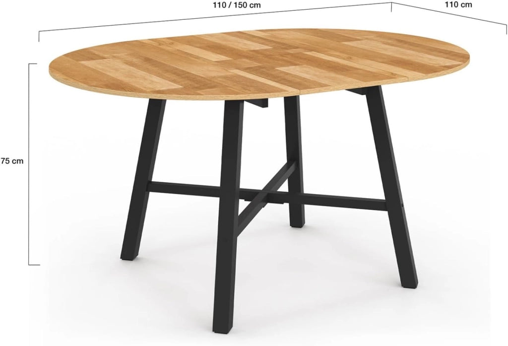 Tavolo da pranzo rotondo allungabile MADELEINE 4-6 persone in legno e metallo nero 110-150 cm
