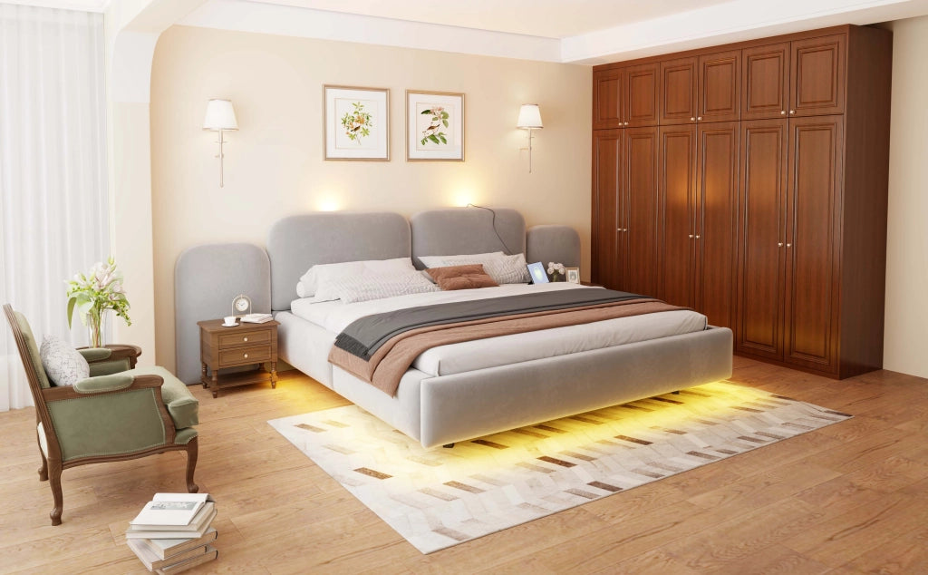 letto imbottito velluto grigio 213 x 278.5 cm
