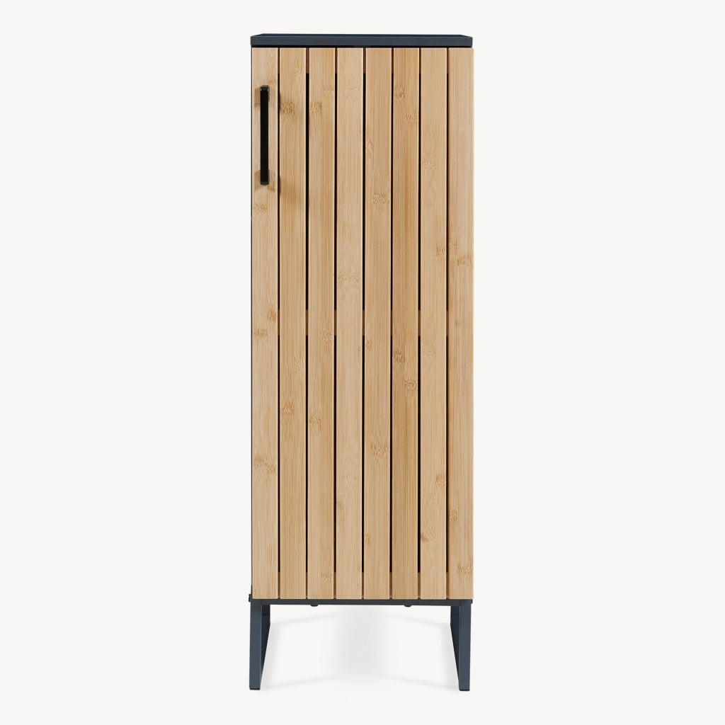 Mobile da Terra Svanes con Anta in Bambù e Ripiani per Bagno 90 x 30 x 30 cm - Grigio Scuro/Naturale [en.casa]