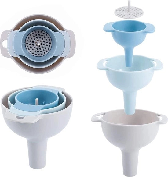 Trechetti da cucina 4 in 1 per riempimento di bottiglie, trechetti da cucina con filtro a sabbia rimovibile, olietrechetti BPA liberi di alta qualità alimentare, adatti a tutti i tipi di alimenti solidi e liquidi