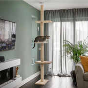 Albero per Gatti da Pavimento a Soffitto 240-288cm - Posticciato per Gatti in Beige con 3 Grandi Piattaforme