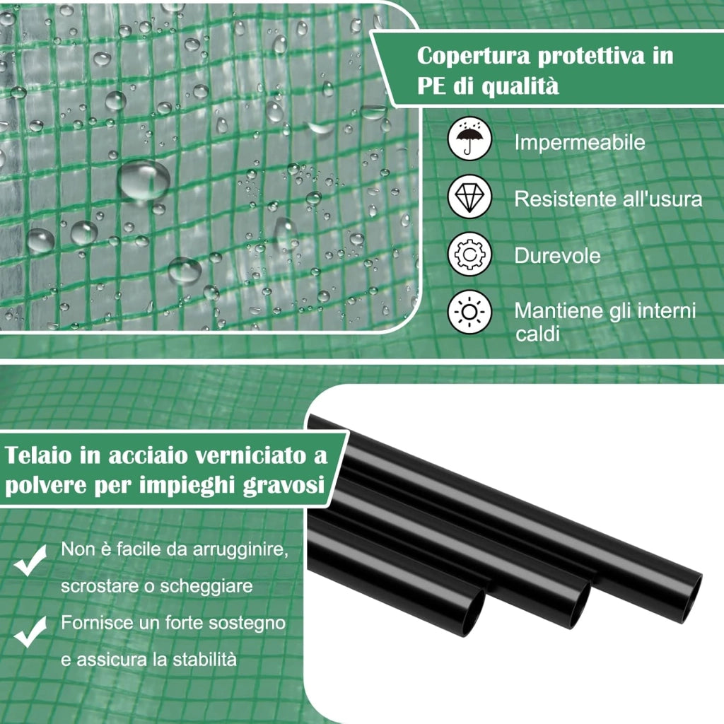 Serra da Giardino da Parete, Serra da Esterno Walk-in con Copertura in PE Resistente alle Intemperie, Porte a Cerniera Avvolgibili e Scaffale Porta Piante, 200 x 100 x 215 cm