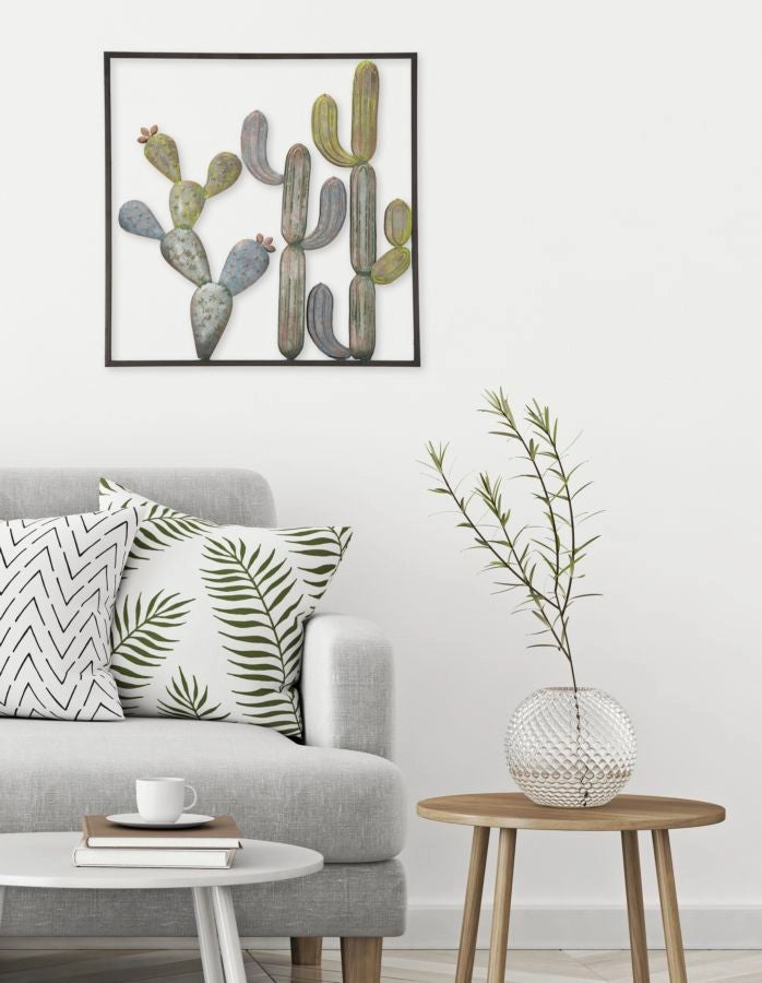 Pannello Cactus-Frame 50x1,3x50 cm in Ferro Verde e Azzurro