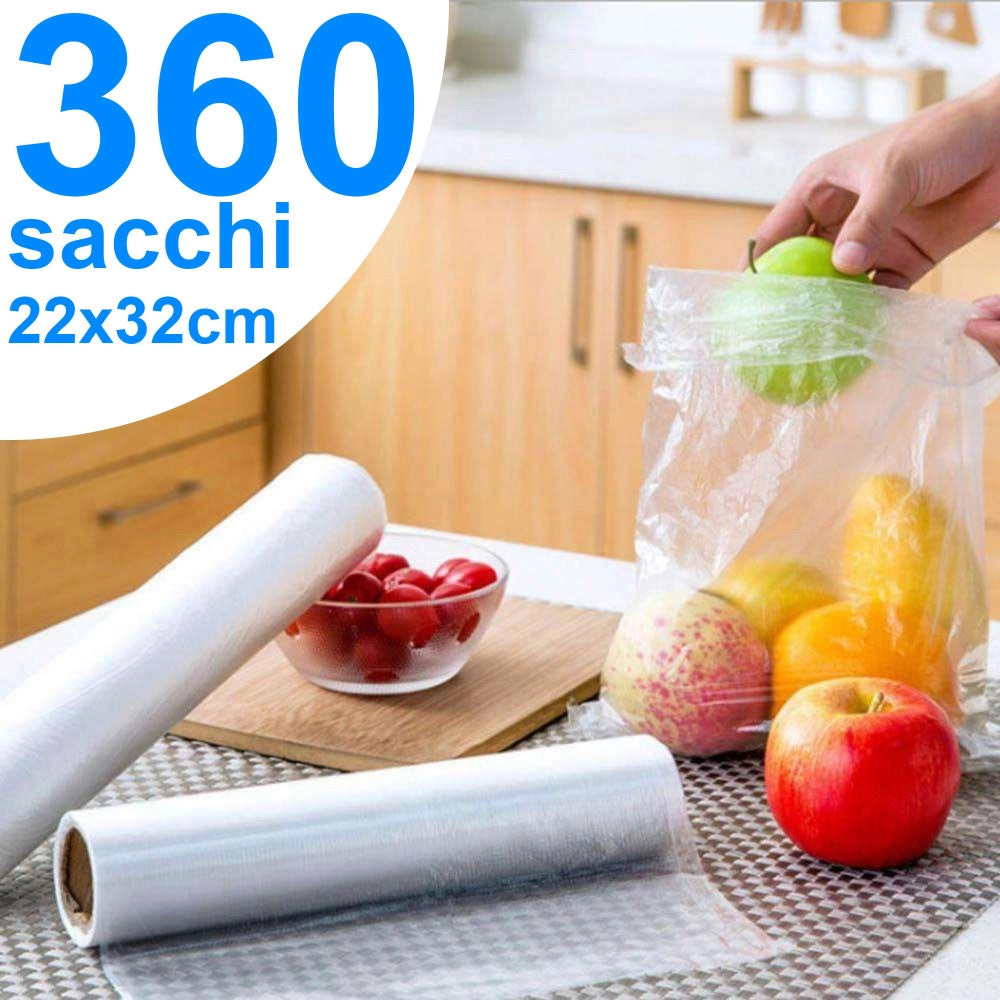 Trade Shop - Rotoli Sacchetti Freezer Per Alimenti 360 Sacchi Congelatore Frigo 22x32cm Gelo -