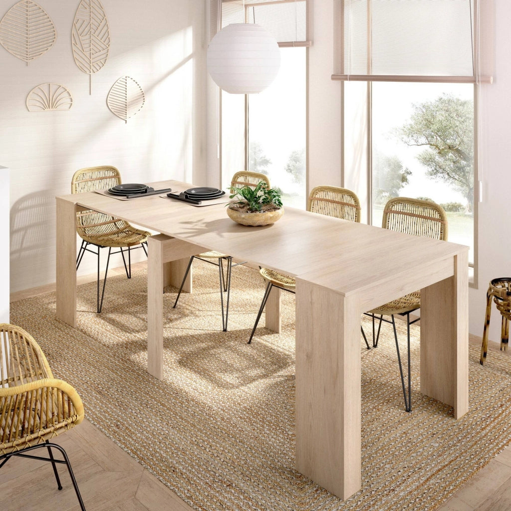 Tavolo allungabile Alej, Consolle estensibile multiposizione, Tavolo da pranzo multiuso, 54/239x90h77 cm, Rovere