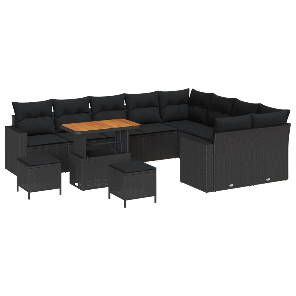 Set di divani da giardino 12 pezzi con cuscini Polyrattan nero Acacia