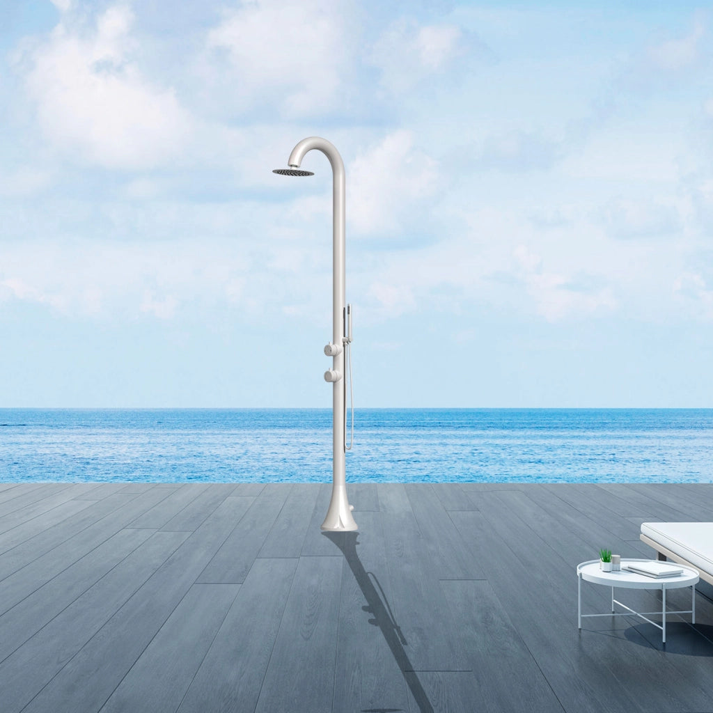 SINED Doccia Luna Bianca In Acciaio Inox 316l Nautico Doccino Flessibile Doppio Attacco Inferiore e Laterale Installazione Interna ed Estern Acqua calda e fredda con miscelatore