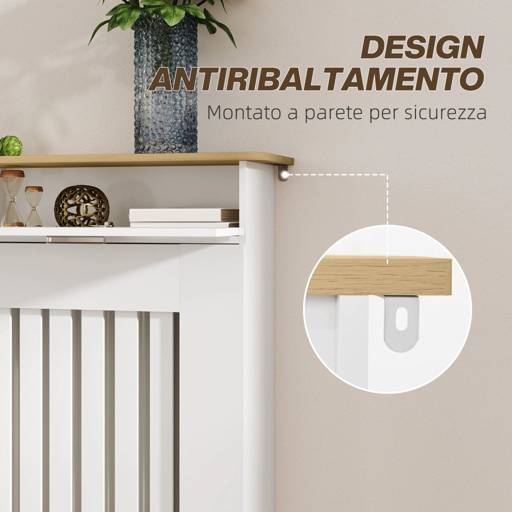 Copritermosifone con Cassetto Portaoggetti ¨C Xylo ¨C Legno Bianco 112x19x97 cm