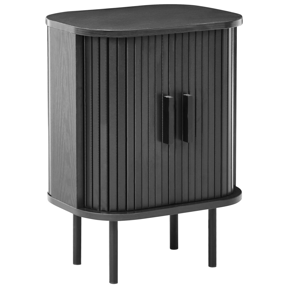 Comodino con ante scorrevole Legno scuro Gambe in metallo stile retrò camera da letto