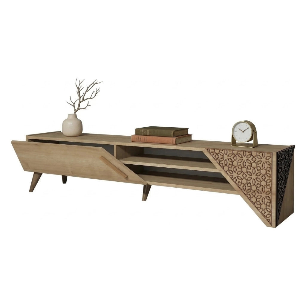Campli, Mobile Porta tv un Ripiano, 180x40x37h cm Marrone Rovere