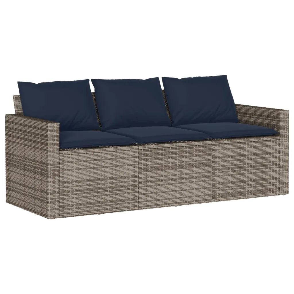 Divano da Giardino con Cuscini 3 Posti Grigio in Polyrattan 366347