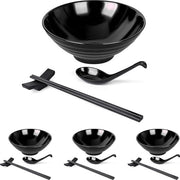 Set di Ramen Completo 16 Servizi Giapponesi. Imposta di Cucina Completa 4 - Spiedini, Cucchiai per Ramen, Cucchiai, Spiedini Standard, 975 ML - Nero