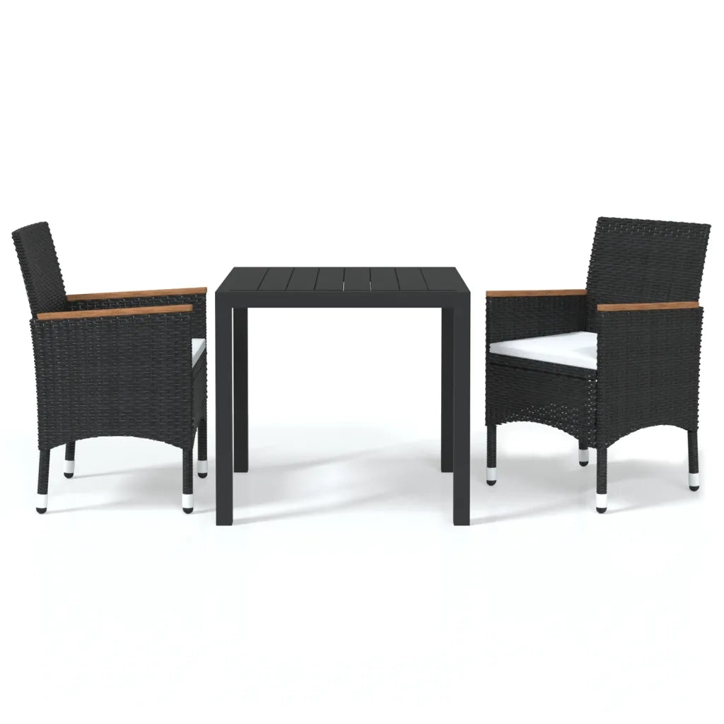 Set da Pranzo per Giardino 3 pz | Set Salotto da Giardino con Cuscini Polyrattan Nero
