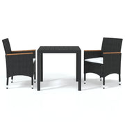 Set da Pranzo per Giardino 3 pz | Set Salotto da Giardino con Cuscini Polyrattan Nero