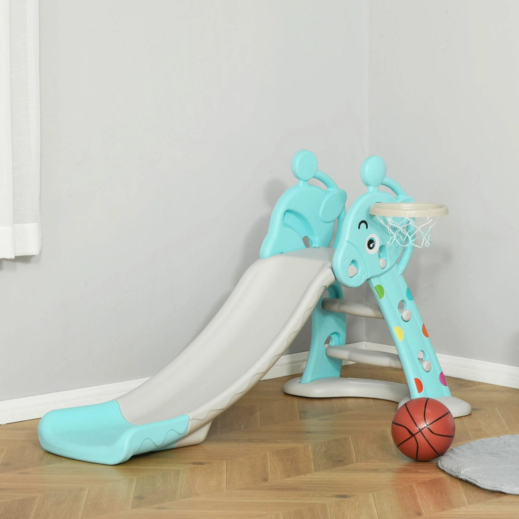 Scivolo per Bambini con Cestino da Pallacanestro ¨C Minimal ¨C 147x82x85.5 cm Blu e Grigio