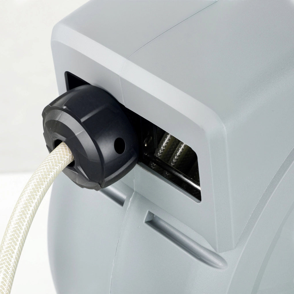 Avvolgitubo Automatico a Parete e Portatile Lunghezza 25+2 m con Sistema di Blocco e 7 Getti Grigio