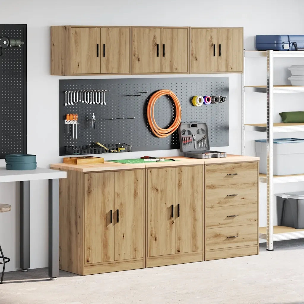 Armadi da Garage 6 pz Rovere Artigianale in Legno Multistrato 3328349