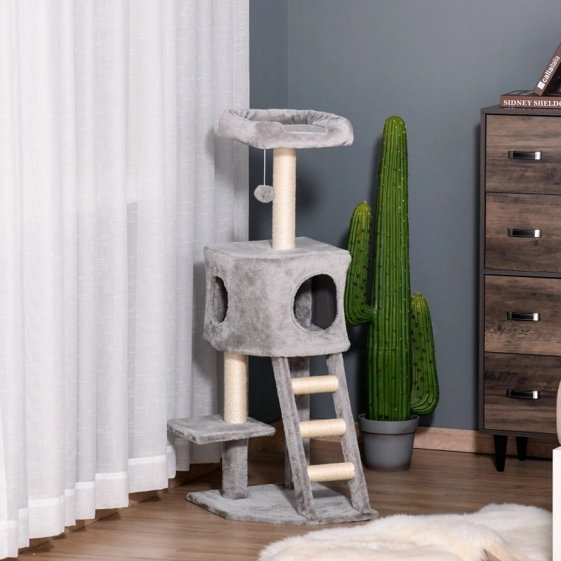 TIRAGRAFFI per gatti 120 cm con grotta, piattaforme e scala, grigio chiaro