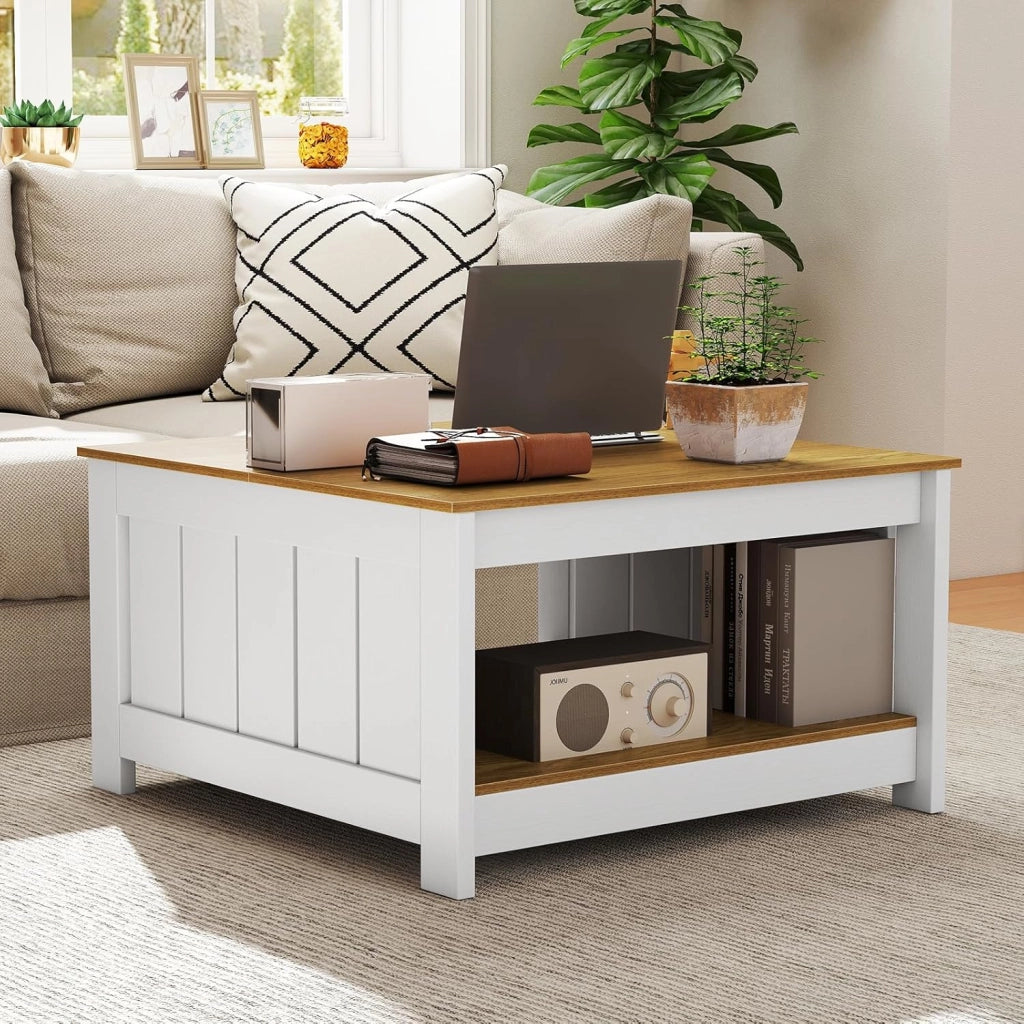 Tavolino da Salotto, Tavolino da Caffè in Legno con 2 Ripiani Aperti, Tavolo Moderno e Rettangolare per Soggiorno, Camera da Letto e Studio, Portata 160 kg, 80 x 80 x 45 cm