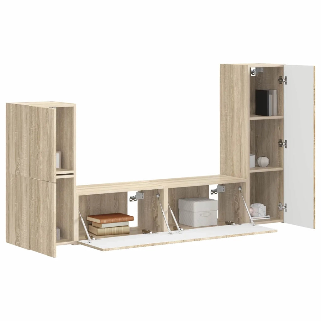 Set mobile TV 4 pz-Credenza per TV Rovere Sonoma Legno multistrato 569427