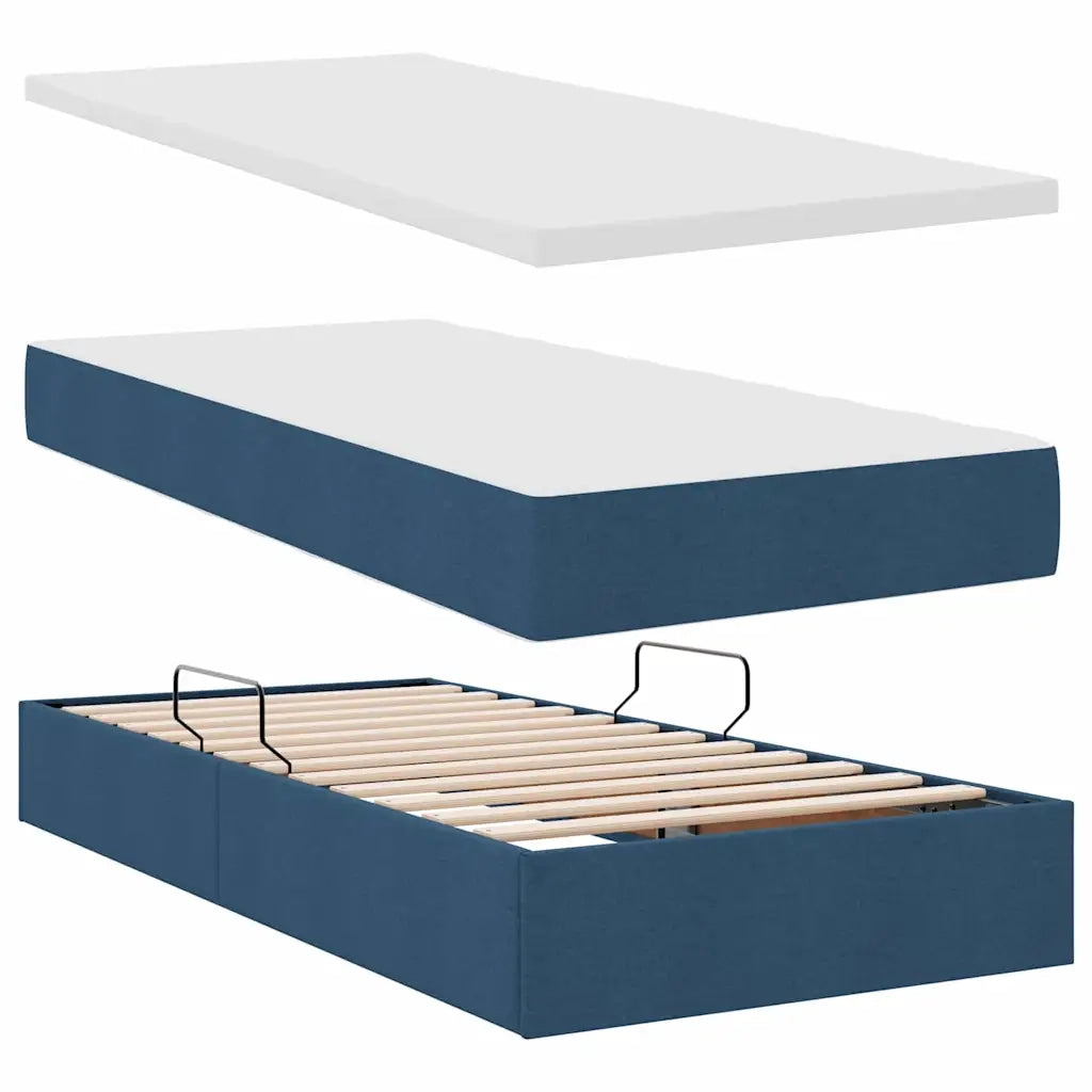 Letto con contenitore e materasso con testiera Blu 100 x 200 cm