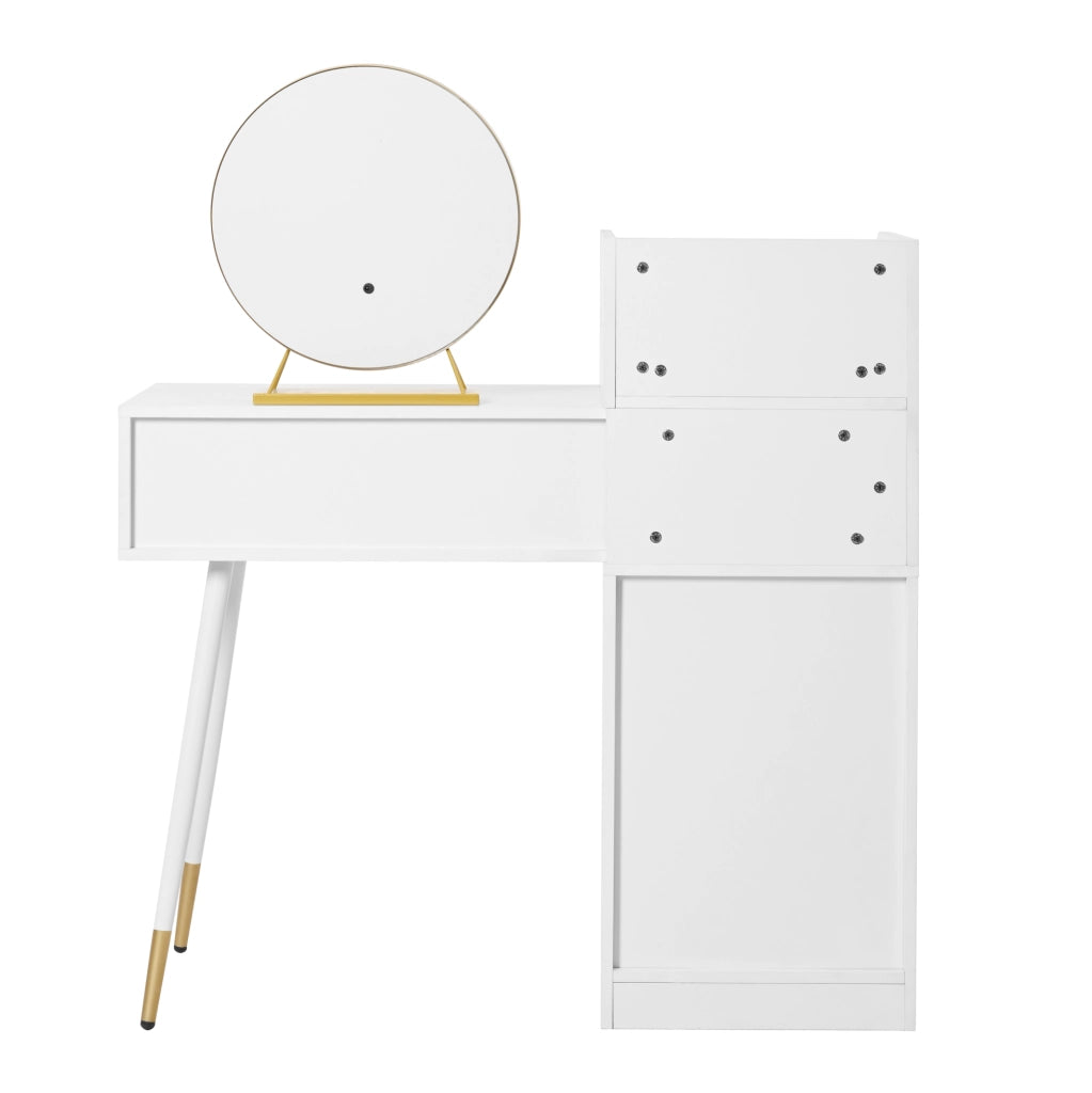 Toeletta 100x41.5x102 cm con specchio LED dimmerabile e 6 cassetti in truciolare bianco