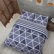 Set di coperte da letto 200x200, 3 pezzi, blu, Oeko-TEX, 80% cotone e 20% poliestere, 1 coperta con chiusura a zip + 2 cuscini con chiusura a strappo, modello a strisce, dimensioni cuscini 50x80