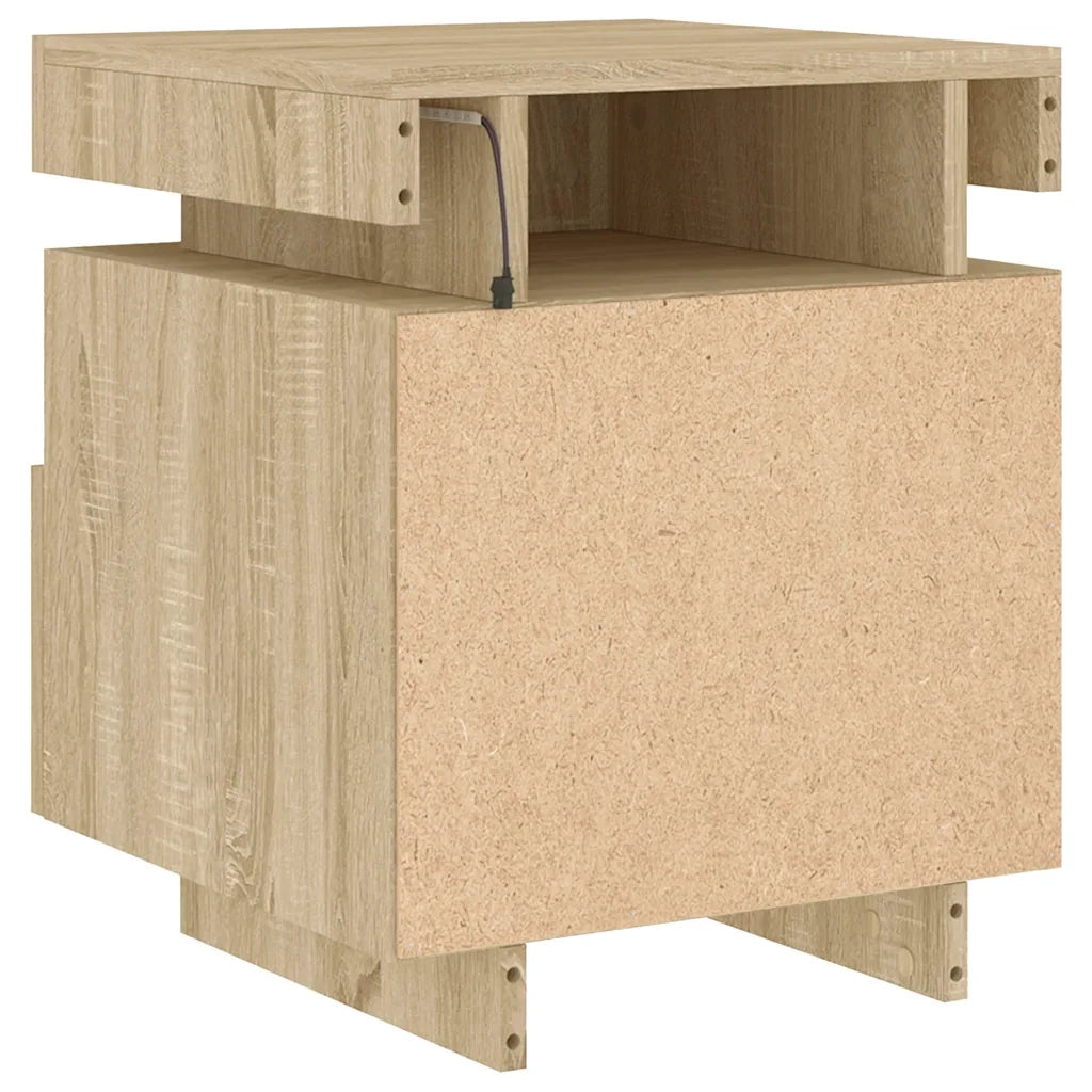 Comodino | Armadio da Notte | Mobiletto da notte con Luci LED Rovere Sonoma 40x39x48,5 cm