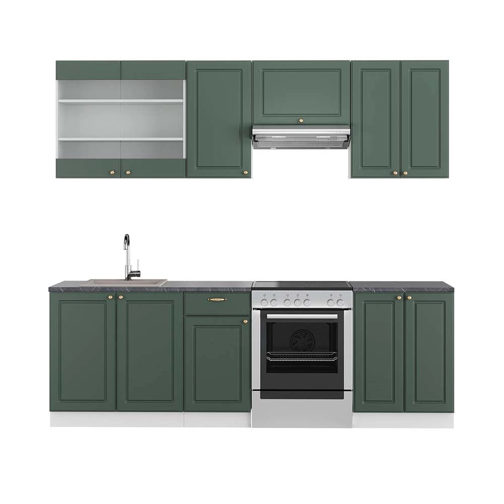 Cucina componibile Fame-Line Verde-oro rustico/Bianco 240 cm, PL Antracite Vicco