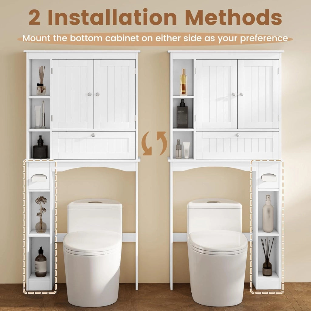 Armadietto WC con ante mobile da bagno autoportante sopra la toilette, armadietto per lavatrice con mensola da bagno regolabile, 80 cm x 21 cm x 165 cm