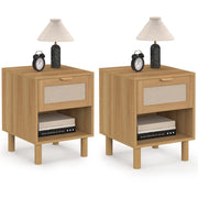IDMarket - Set di 2 comodini a 1 cassetto ROBIN con nicchia in legno e tessuto effetto lino