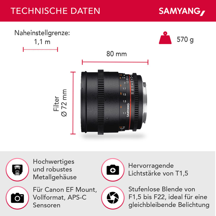 MF 85 mm T1,5 Video DSLR II Canon EF