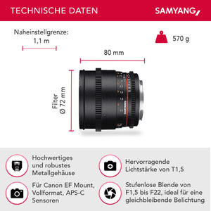 MF 85 mm T1,5 Video DSLR II Canon EF