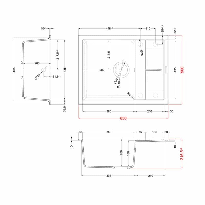Lavello Elleci Incasso 1 vasca 65x50 Unico 125 Keratek Plus Nero Black Assoluto LKU12586