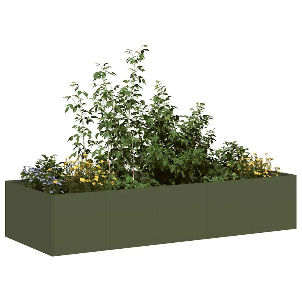 Fioriera-Vaso-Contenitore per Piante Verde Oliva 200x80x40 cm in Acciaio