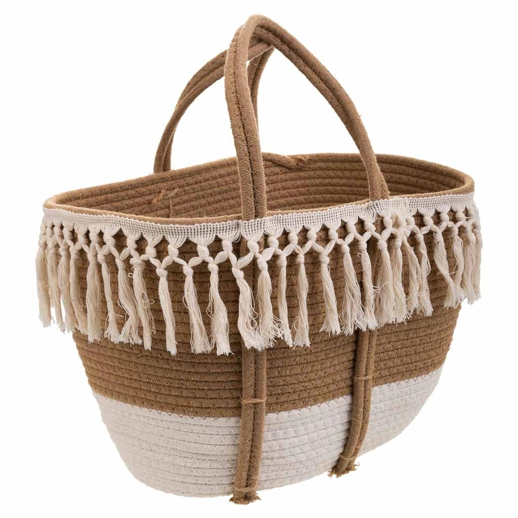 Cesto in corda intrecciata bianca 43x28x28h