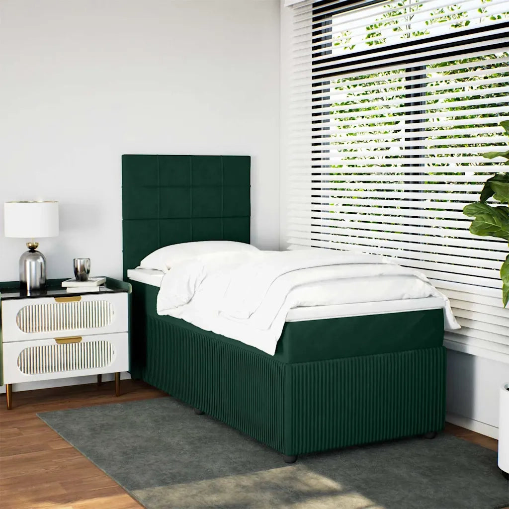 Giroletto a Molle con Materasso Verde Scuro 90x190 cm Velluto