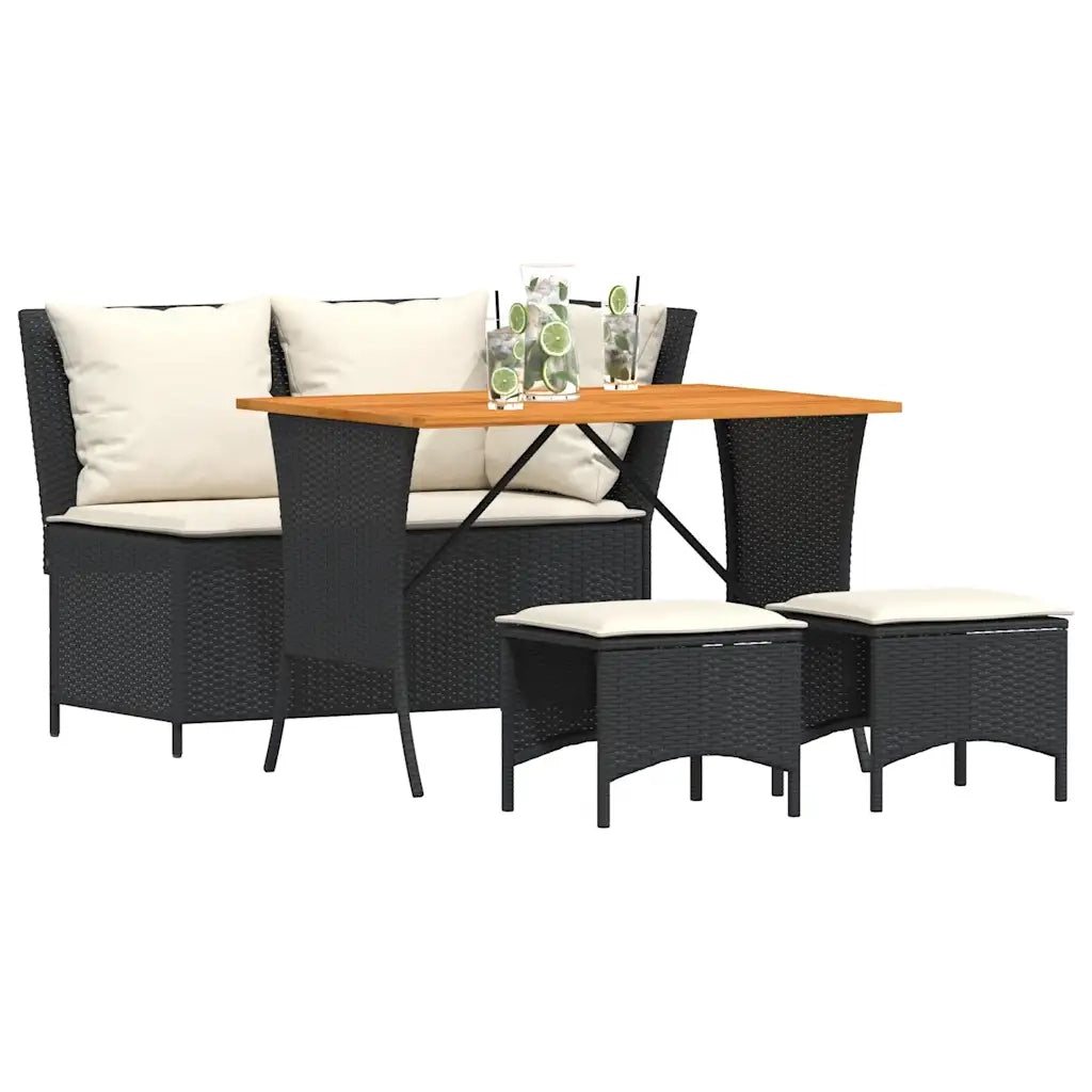 Set da Pranzo da Giardino 4 pz con Cuscini Nero in Polyrattan