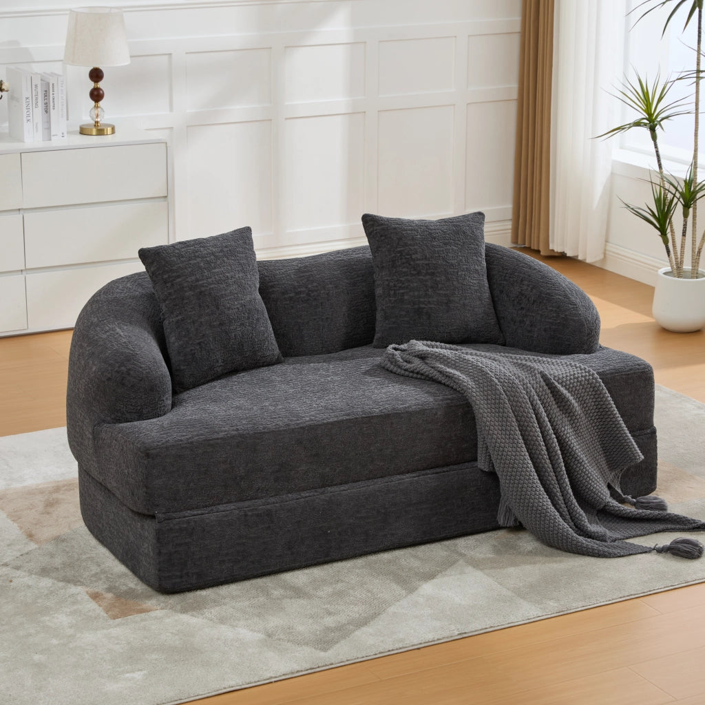 DIVANO LETTO 2 POSTI Pieghevole 157x84x65 cm Chenille Grigio Scuro