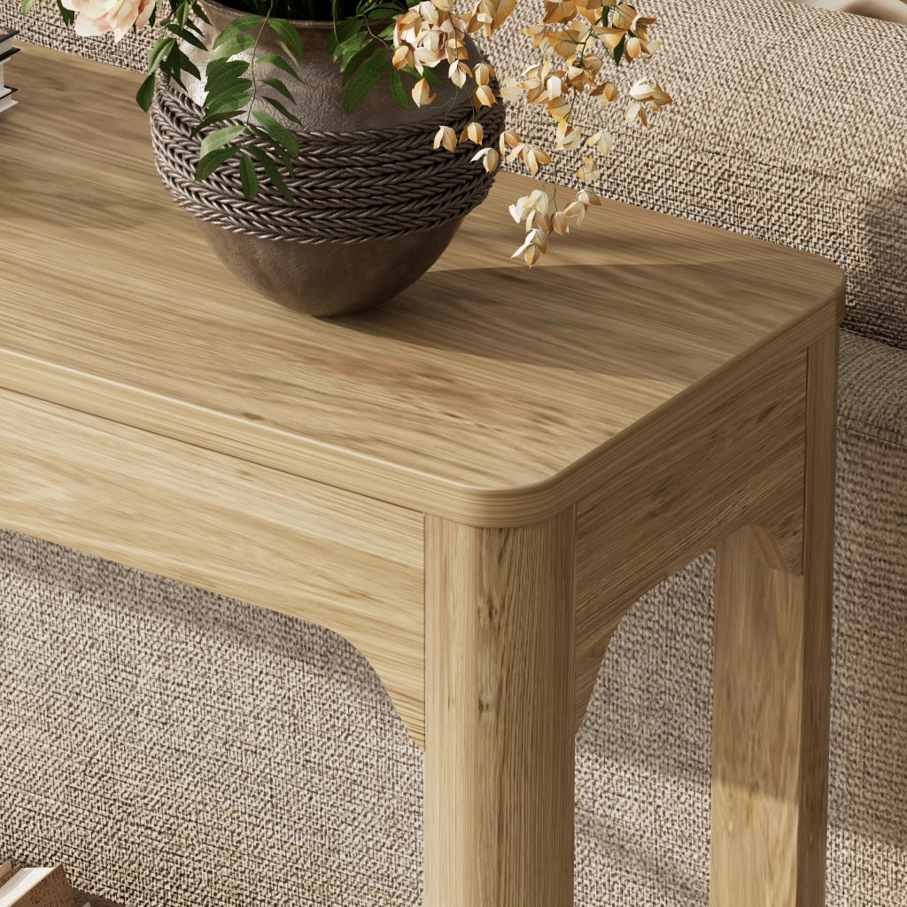 Consolle con ripiani aperti in MDF colore naturale lunghezza 140 cm