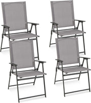 Set di 2/4 Sedie Pieghevoli da Giardino in Textilene, Sedie da Esterno con Schienale Alto, Poltrona Portatile per Giardino Campeggio Patio, Portata 150 kg (4, Grigio, 62 x 58 x 96 cm)
