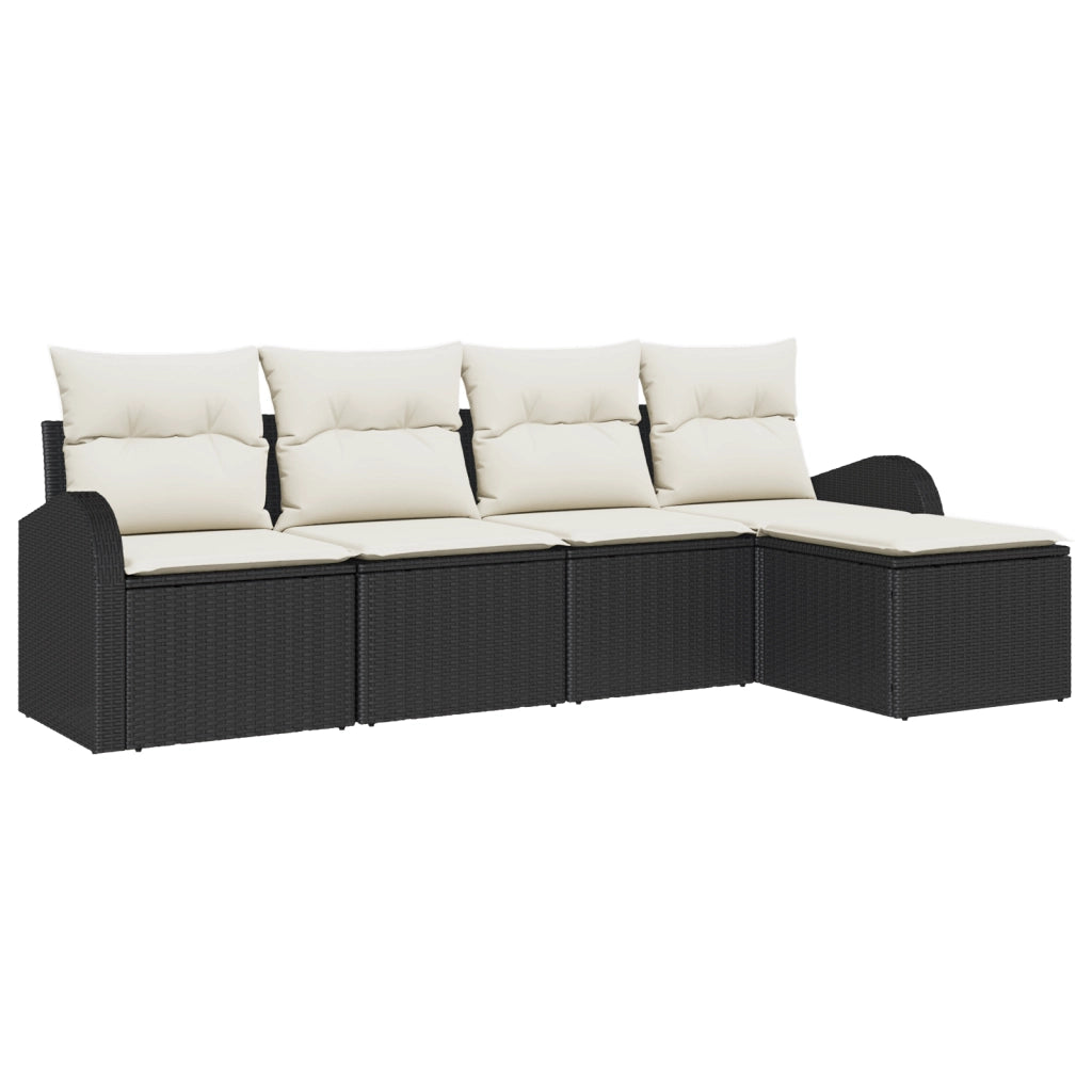 Set di divani da giardino  5 pezzi con cuscini in polyrattan nero