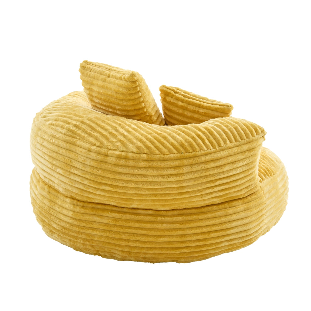 Poltrona pouf con Schienale Alto, Braccioli e 3 Cuscini, Seduta Relax in Velluto a Coste Giallo senape 108 × 108 × 52 cm