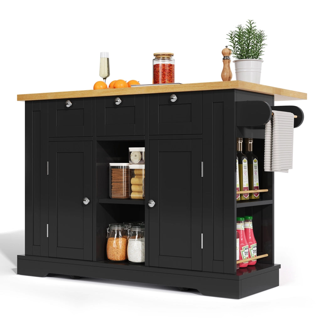 Tavolo da cucina mobile 132cm - Zephmum - Stile rustico, piano pieghevole, cassetto, mensola spezie