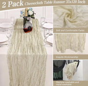 Tavolo da dessert 90 x 300 cm, tulle, stile boho, 2 pezzi, lavabile, decorazione da tavola, tavolo da dessert per feste, sala da pranzo, decorazione da tavola per dessert (beige)