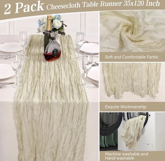 Tavolo da dessert 90 x 300 cm, tulle, stile boho, 2 pezzi, lavabile, decorazione da tavola, tavolo da dessert per feste, sala da pranzo, decorazione da tavola per dessert (beige)