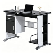 Scrivania con cassetto e vano PC per studio in MDF e metallo 100×52×75 cm nera