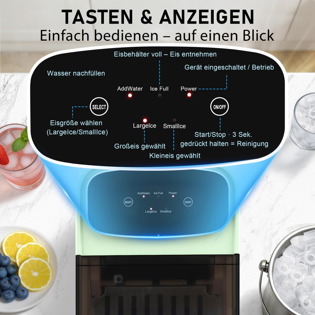 ZMH Macchina per il ghiaccio verde capacità 1.3L 9 cubetti di ghiaccio in 6 minuti 14 kg/24 ore silenzioso per cucina