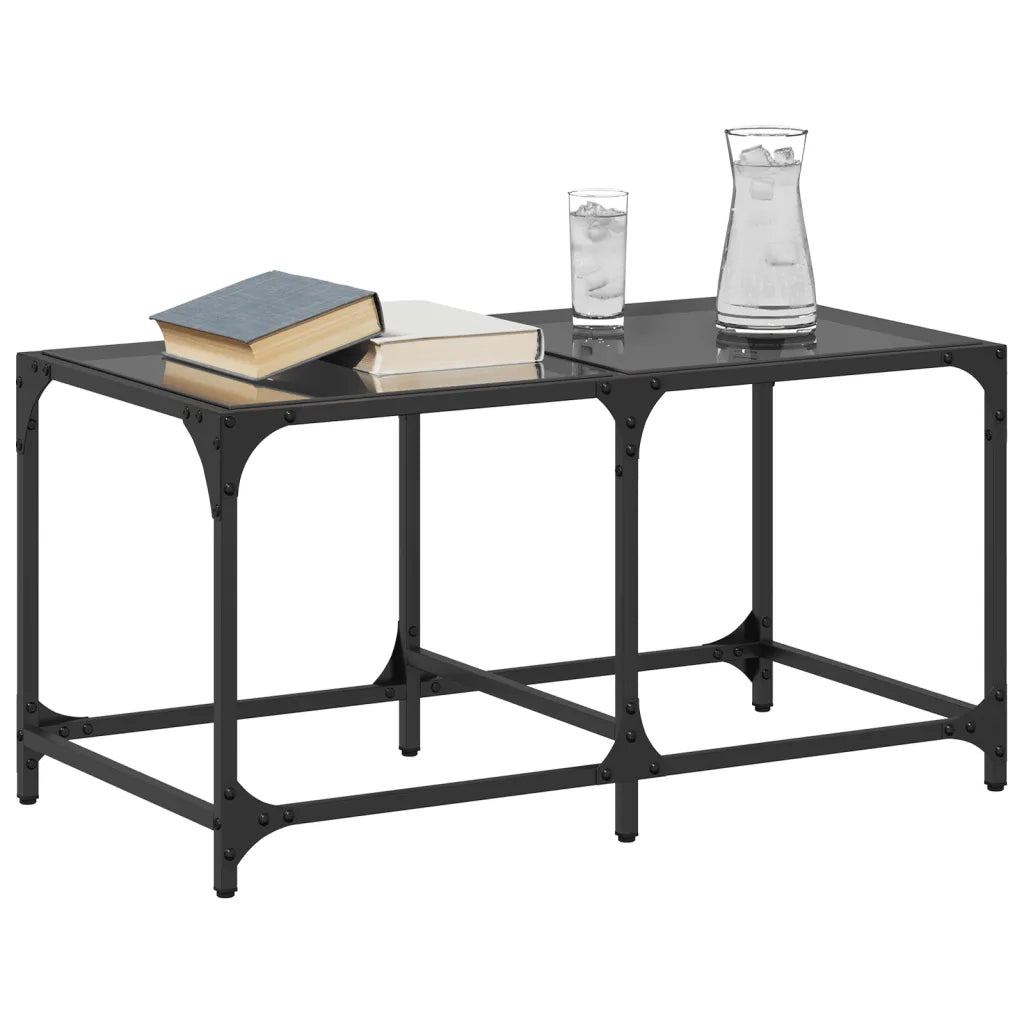 Tavolino da salotto | Tavolino da caff¨¨ | Tavolino da Soggiorno con Piano in Vetro Nero 78,5x40x40 cm Acciaio
